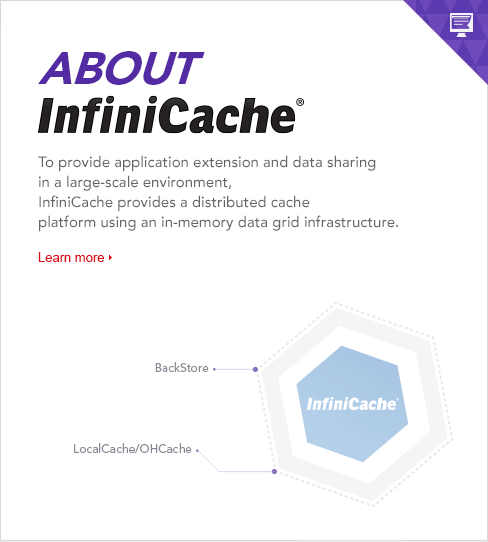 To provide application extension and data sharing in a large-scale environment, 
InfiniCache provides a distributed cache 
platform using an in-memory data grid infrastructure. 